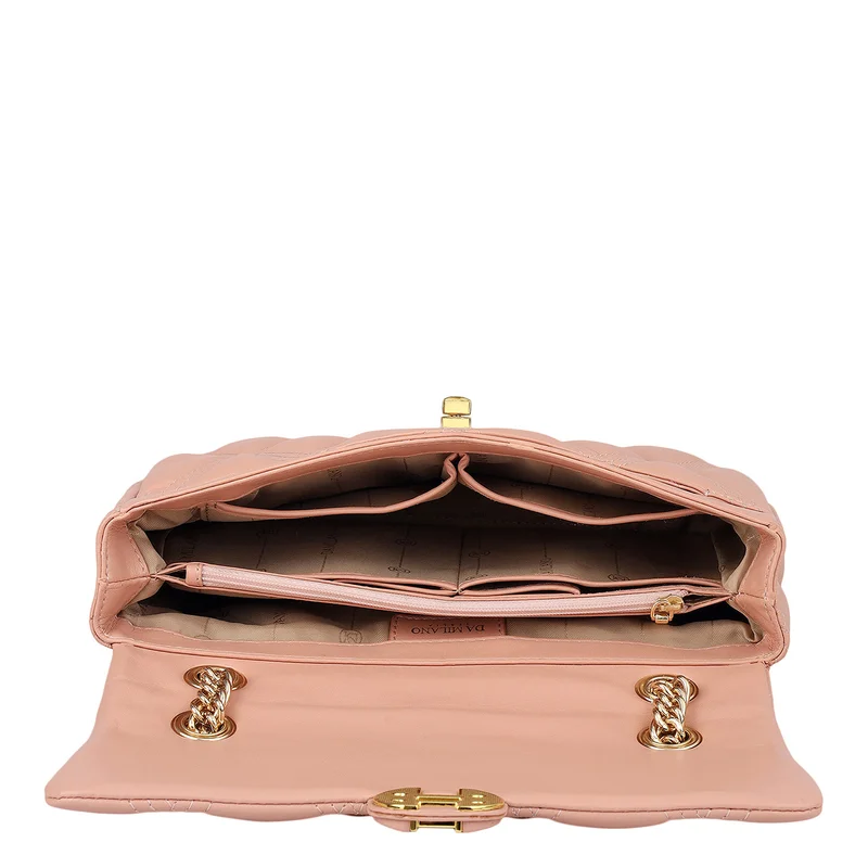Da Milano Peach Medium Quilting Leather Shoulder Bag - Peach for Women | Best Price UAE